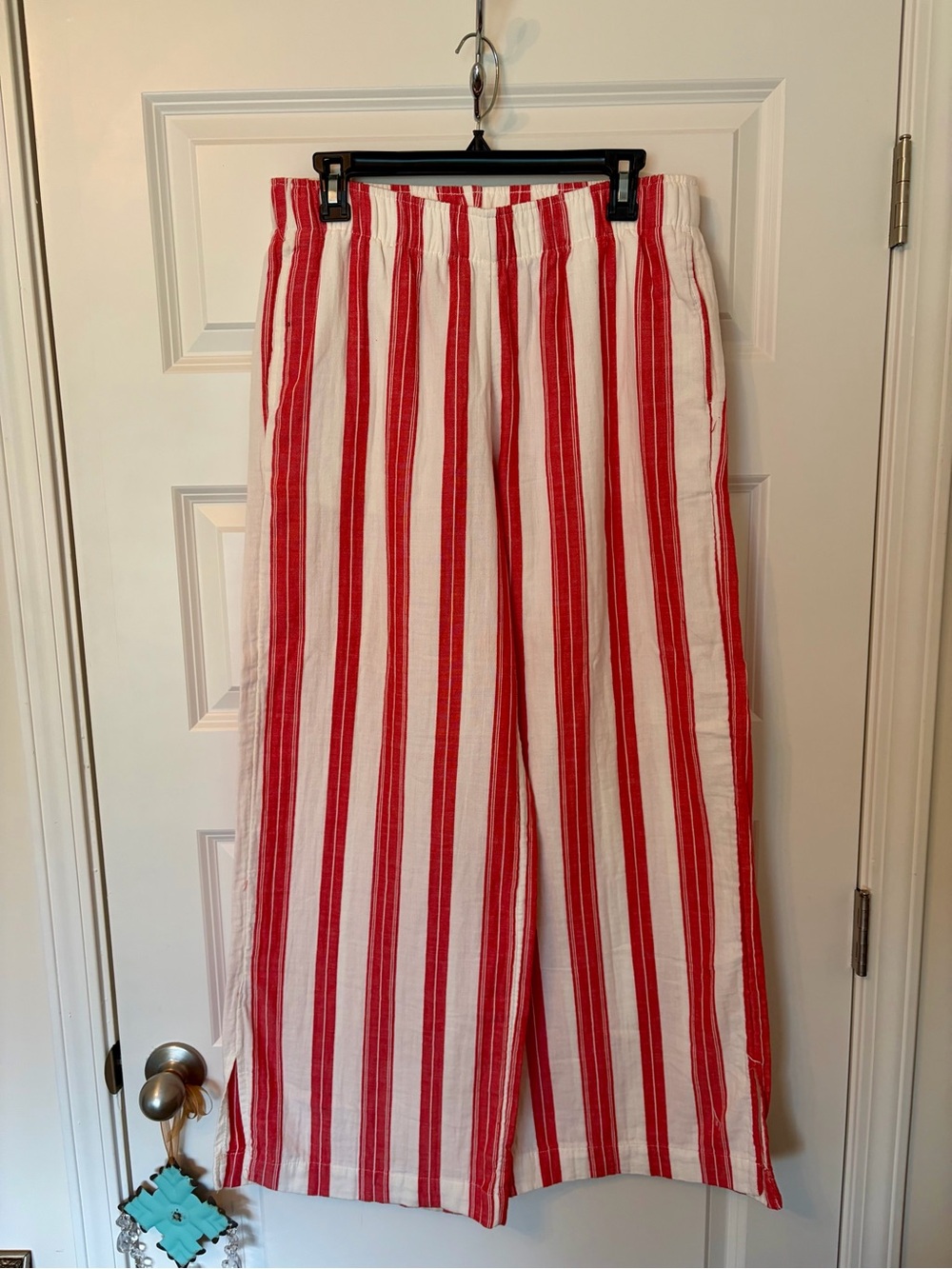 Old Navy Red and White Vertical Stripe Wide-Leg Pants